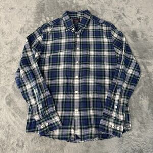 Untuckit Shirt Mens M Blue Green‎ Plaid Slim Fit Flannel Long Sleeve Shirt